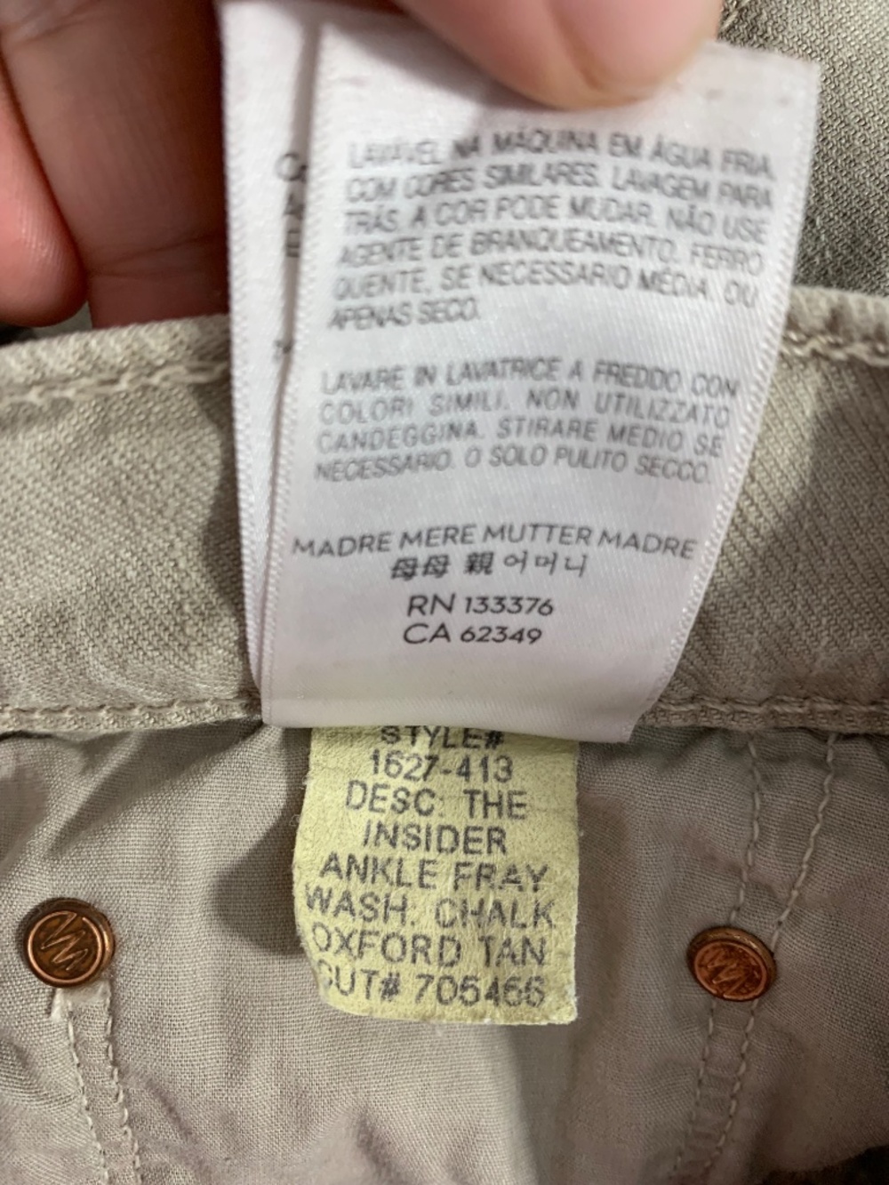 MOTHER The Insider Ankle Fray Chalk It Up Jeans Women's Size 29 Chalk Oxford Tan - Picture 12 of 16